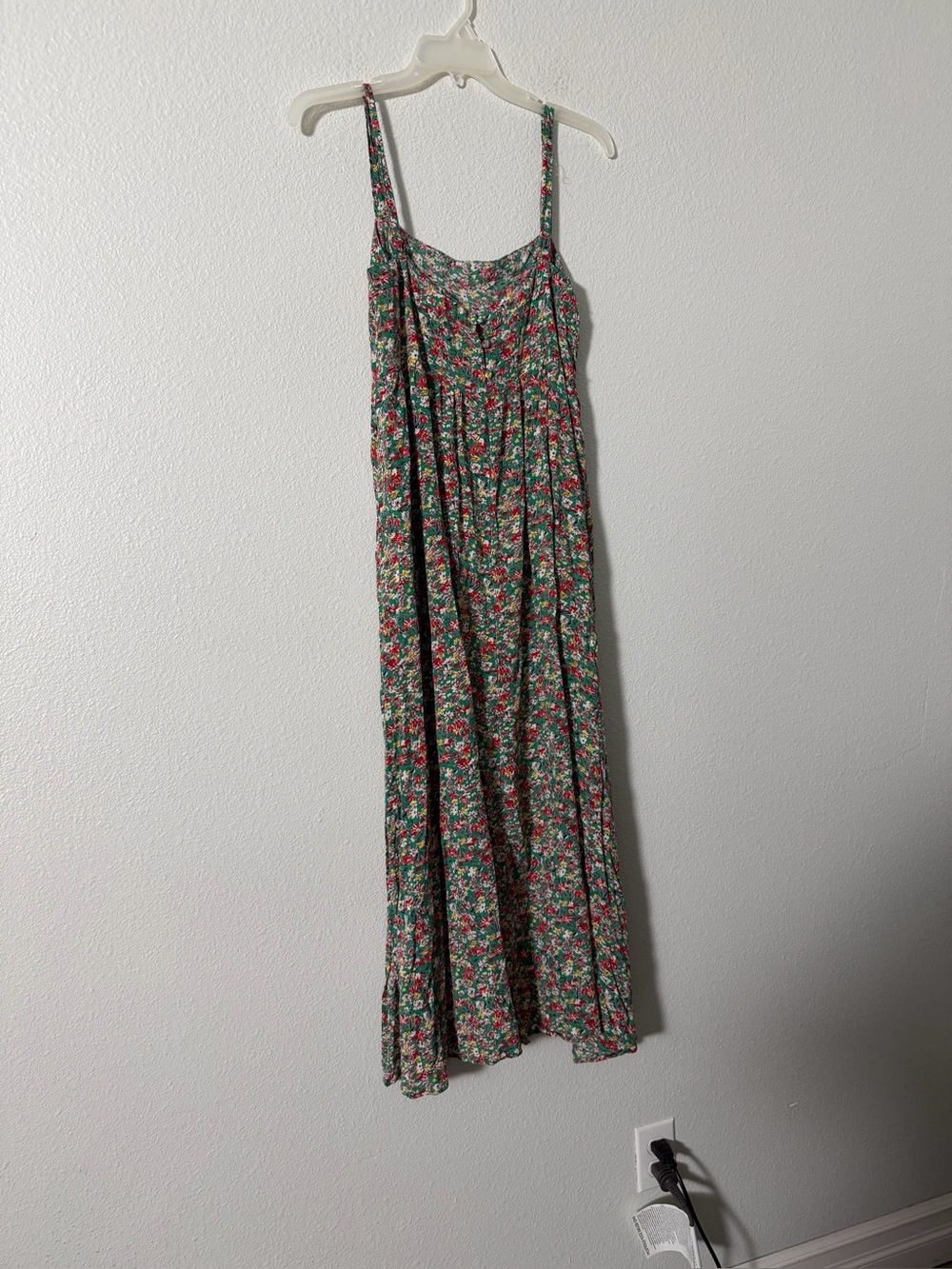 NATURAL LIFE Green Floral Midi Dress with Red & Cream Blooms SZ M